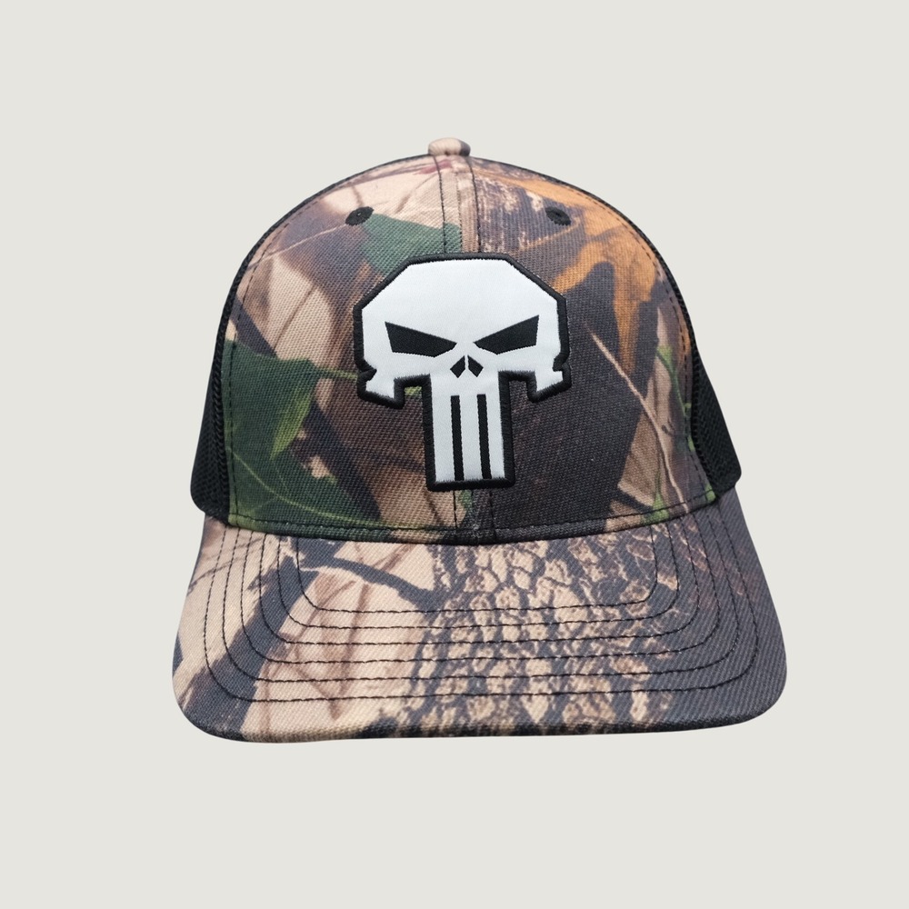 Marvel Punisher Camo Trucker Hat Snapback OSFM Brown Black Skull Patch
